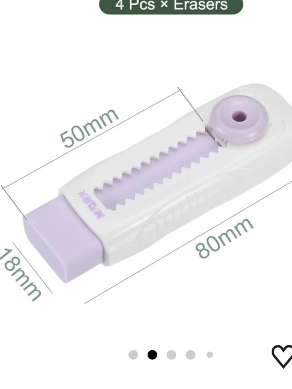 5 Pack Erasers, Purple Sliding Retractable